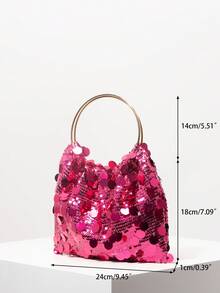 女士亮片手提包、亮片包、派对包、女士派对礼服、派对配饰、婚礼用品、优雅女士包（图案随机） - 玫紅色 - 查看 7