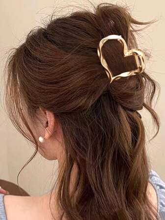 1pc Medium Size Heart-Shaped Metal Hair Clip, Approx 2.36 Inch Gold Color Hair Claw Clip, Suitable For Women And Thin Hair, Perfect Grip Clamp, Thick Hair Styling, Fashionable Hair Accessory For Women Hair Clips Hair Jaw Clip Hair Clamps Hair Clutch Hair Catcher Clip, Casual Fall Winter Hair Accessories For Women For Vacation Outfits Woman