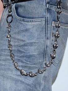 1 pieza Cadena de mezclilla con calavera de metal unisex, Cadenas de cintura de esqueleto punk rock góticas, accesorio genial