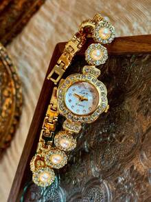 1pc New Luxury Pearl & Rhinestone Inlaid Elegant Retro Fashion Women's Watch, Oval Mother-Of-Pearl Dial , Suitable For Daily Wear, Parties, Vacation & Outings - Một cỡ - Xem 7