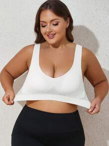Sujetador deportivo para mujer talla grande a prueba de choques, transpirable, con tirantes anchos, desmontable con acolchado y espalda en U para yoga y espalda de tirante