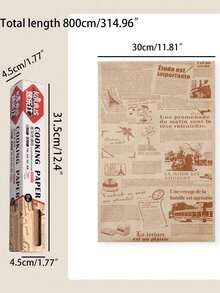 1 Rollo de 8m de Papel de Silicona para Hornear, Asar, Freidora de Aire, con Diseño de Impresión de Periódico Creativo - Marrón - Ver 13