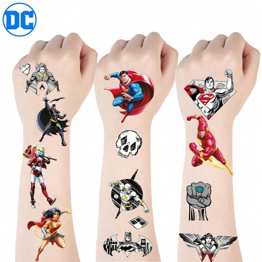 WB 6PCS DC Temporary Tattoos Official Featuring Flash Batman And Superman Designs Waterproof And Long Lasting And Unique For Daily Wear Parties And Events Show Off Your Heroic Spirit - Blue - View 1