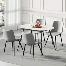 Extendable Dining Table, 4-6 Seater Kitchen Table With Marble Effect & Sturdy Metal Legs For Dining Room, Kitchen,120-160 Cm Expandable Table - White - View 7