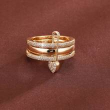 1 pieza Anillo con diseño de corazón multicapa desmontable con circonita cúbica incrustada para mujer