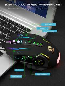 LIMEIDE V7機械遊戲有線滑鼠，LED燈光設計，適用於桌上型電腦、筆記型電腦，有線遊戲滑鼠，辦公室必備 - 彩色 - 查看 6