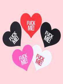 Letter Printed Heart Nipple Cover, Invisible Anti-Bulge Self-Adhesive Sticker, Ladies' Lingerie And Panties Accessories, For Rave