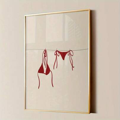 1pc, Framed Decor, Canvas Print Decorative Painting, Canvas Poster - Vintage Red Bikini Art Print, Summer Style Bedroom And Living Room Wall Decor, Modern Vintage Home Decor Gift, Indoor Wall Art Painting, Kitchen Hallway Decor, Ideal For Spring And Summer Themes, Bedroom Wall Art | Vintage Bikini Design | Art Wall Decor, Beach Theme Decor