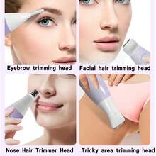 YTWO 5-In-1 Wireless Electric Epilator, Hair Removal For Summer, Sensitive Areas, Women's Electric Shaver, Bikini Hair Trimmer, Multi-Functional 5-In-1 Women's Shaver Set, Suitable For Face, Nose, Eyebrows, Arms, Armpits, Legs, Bikini Sensitive Areas, Wet & Dry Use, Washable, Gift For Women, Battery Capacity: 600mAh - Multicolor - View 7