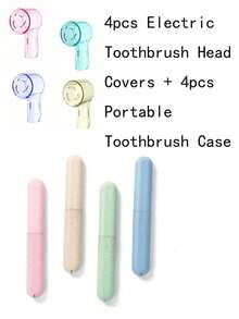4pcs Portable Toothbrush Case And 4pcs Electric Toothbrush Head Covers, Toothbrush Storage Box For Traveling, Toothbrush Chopsticks Pencil Box, Dust-Proof Brushes Protector, Portable Toothbrush Heads Pod Case Protector Graduation - Multicolor - View 11