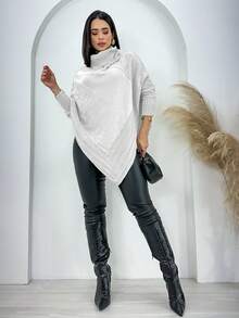 Swisz Women's Winter Poncho Knit Long Sleeve V-Neck Sweater With Scarf - 查看 2