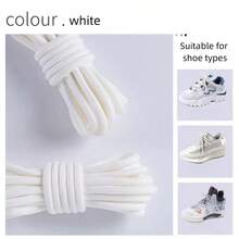 2双圆形黑白鞋带，纯色，抗起球，防滑，耐磨，适用于篮球鞋、运动鞋和靴子 - 白色 - 查看 8
