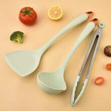 1 Pc Silicone Spatula Ladle Set, Heat Resistant Oil Drainer Slotted Spoon & Food Clip For Non-Stick Cookware - Multicolor - View 2