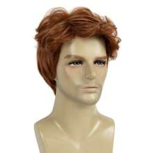 Herren Perücken, kurze rote orange Perücke, synthetisch, hitzebeständig, natürliche geschichtete Haare für Teenager, für Halloween Kostüm Cosplay tägliche Party REEWES Perücke 12 Zoll/30 cm