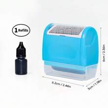 Conjunto de carimbos de rolo para proteção contra roubo de identidade - Azul (inclui tinta de reposição, frasco com tampa para fácil utilização e caixa de armazenamento)