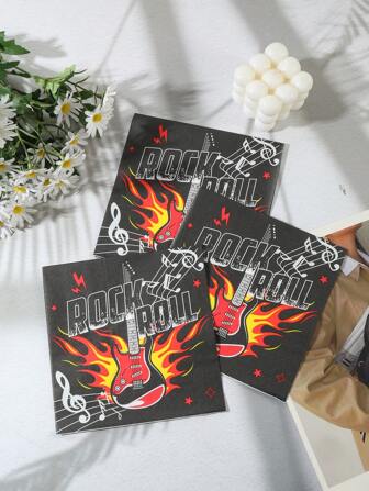 48 pièces Serviettes en papier jetables de 13 po x 13 po avec thème de guitare et de rock, convenant pour diverses fêtes à thème et un usage quotidien