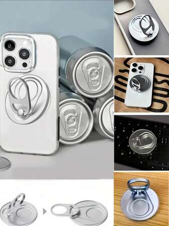 For Magnetic Finger Clasp 2 Sections Can 1pc Ultra Light And Ultra Thin Strong Suction Rotating 360° Wall Stickers Everywhere Folding Ring Phone Holder Alloy Portable Universal Desktop Creative