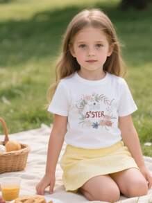 2-5 Jahre Kleine Mädchen Big Sister Muster Elastisch Baby Sommer Kleidung Kleine Mädchen Oberteile Kurzarm T-Shirt