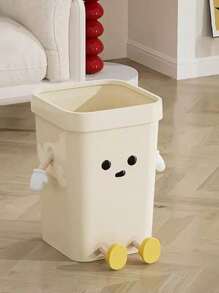 1pc Cream Style Garbage Can, New High-Quality Aesthetic Home Use Cartoon Cute Large Size Trash Can For Living Room, Bedroom, Kitchen, Bathroom Home Bathroom Decor Bathroom Organizer Fall Decor Back To School