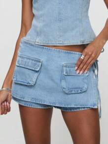 Women Summer Denim Skorts Casual Drawstring Mini Jeans Skirt For Beach Vacation Club Streetwear Aesthetic Clothes