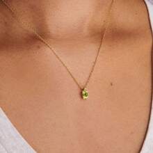 CIREY 18K Gold Plated Rectangle Birthstone Pendant Necklace With Colorful Cubic Zirconia For Women, Titanium Steel