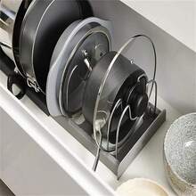 1 Set Of 7+ Expandable Pot & Pan Rack, Suitable For Cabinet And Countertop, With 7 Adjustable Dividers, Non-Scratch Pads, Lid Organizer Rack For Cookware And Bakeware, Kitchen Accessories Kitchen Items Kitchen Accessories Kitchen Tools - Black - View 8