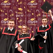2pcs 2025 Class Graduation Photography Backdrop Black Gold Glitter Bokeh Graduation Party Background 2025 Congrats Grad Prom Party Decoration Banner (Five Colors Available