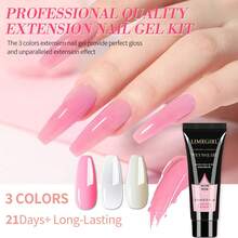 LIMEGIRL Poly Nail Gel Kit With UV Light Lamp, Nail Extension Gel Set Nail Art Magic Mirror Powder Kit, Metallic Shine & Gradient Effects, Complete DIY Nail Salon Set With Base Coat, Gloss Matte Top Coat, Nail File Brush Manicure Tool, For Home & Salon Use - 彩色 - 查看 3