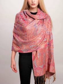 FADZOYLE 1 件奢华双面佩斯利分层提花羊绒围巾柔软大披肩和头巾罩衫纱笼头巾适合晚礼服异国风情围巾四季皆宜