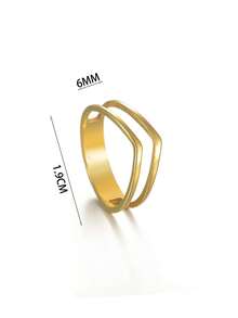 1pc Gold Stainless Steel Double Layer V-Shaped Ring For Men - Gold - View 3