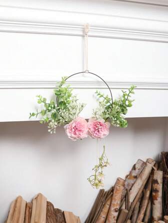 1 件 21 英寸（高）仿真牡丹花环家居客厅婚礼生日母亲节派对墙壁门壁炉挂饰