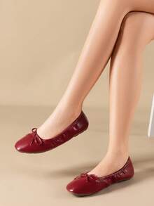 Women's Bowknot Flats Square Toe Ballet Flats Comfortable Lightweight Slip On Dress Shoes - 紅色 - 查看 2