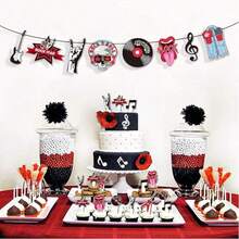 Rock N' Roll Guitar Music Theme Cake Decorations, Including Guitar, Notes, Rock Music Elements, Suitable For 80s Retro Music Party Decorations. Fits Rock Music Party, 80s Theme Party, School Events, Birthdays, Family Gatherings - Multicolor - View 6