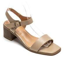 Square Heel Ankle Strap Sandals - Timeless Elegance - Khaki - View 2