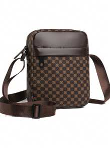 Bolsa a Tiracolo Quadrada Pequena Leve de Patchwork com Cores Contrastantes, Bolsa Transversal Essencial de Moda para Homens em Negócios