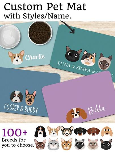 Alfombrilla personalizada para perros, mantilla para alimentación de mascotas personalizada con estilos/nombres, alfombrilla para gatos de secado rápido y linda, mantilla para plato de comida de perro con raza, alfombrilla para plato de perro, mantilla para alimentación de gatos, regalo para cachorros nuevos, alfombrilla para comida de perro impermeable y antideslizante, mantilla para plato de perro personalizada con patrón de hueso - Para dueños de perros - Para uso diario - Regalo perfecto para amantes de los perros - A prueba de salpicaduras, absorbente, fácil de limpiar para perros y gatos Ornamental, grabado con estilo, de moda, colorido, vintage, lindo, contratado, monos personalizados, único, personalizado, mascota personalizada para aniversarios, para cumpleaños, suministros para mascotas, accesorios de Halloween 2025