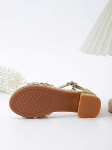 Sandali da ragazza Zantong con fibbia gioiello dorata, intrecciati, sandali estivi con tacco alto per bambini, semplici e scintillanti, con punta aperta, scarpe da festa da principessa eleganti per bambini piccoli e grandi
