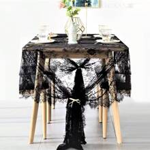 1pc 59"X118" White Lace Tablecloth, Rectangular Spring Wedding Tablecloth, Vintage Embroidered Lace Fabric Cover For Summer Outdoor Parties, Home Decor