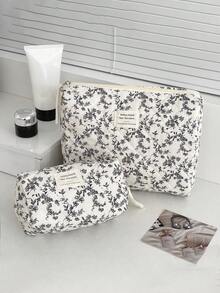 1 件/3 件/套黑白碎花化妆包，多功能收纳袋，便携式旅行化妆品收纳包，大容量男女通用洗漱包，适用于护肤品、口红、配饰、旅行必需品，生日/伴娘/教师/母亲节礼物，适合女性和女孩 - 黑與白 - 查看 7