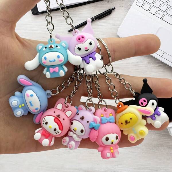 Sanrio 8 Stück süße Cartoon Figur Schlüsselanhänger, geeignet für Schlüsselketten, Taschenanhänger, kleine Geschenke zur Schulanfang