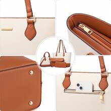 UKEIN 4PCS Women Fashion Handbags Purses Wallet Tote Shoulder Bags Casual Crossbody Bags, Best Valentine's Day Gift For Ladies Girls, Satchel Purse Set 4pcs - 棕白色 - 查看 4
