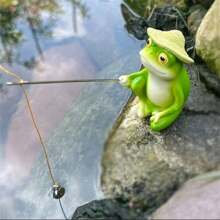 1pc Frog Fishing Statue - Outdoor Garden Pond Decor, Indoor Living Room Balcony Office Desk Decoration, Birthday Party Thanksgiving Halloween Christmas New Year Celebration Decoration Gift