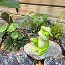 1pc Frog Fishing Statue - Outdoor Garden Pond Decor, Indoor Living Room Balcony Office Desk Decoration, Birthday Party Thanksgiving Halloween Christmas New Year Celebration Decoration Gift