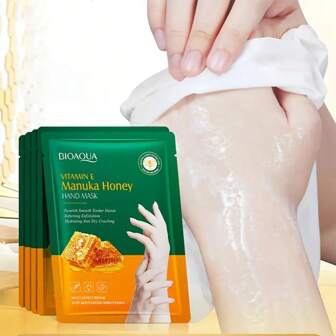 5 pares de mascarillas de manos con vitamina E y miel de manuka - Hidratación profunda, iluminación y suavizado para manos secas de tono beige claro | 35 ml cada una, con ingredientes naturales con escualeno y miel, ideal para el cuidado de otoño e invierno