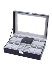 1pc Multifunctional Desktop Watch Storage Box For Men Women Mechanical Watch Organizer, Black Watch Case, Dustproof, Waterproof, Scratchproof, Suitable For Collecting And Displaying Watches, Rings, Earrings, Necklaces, Bracelets And Other Jewelry Back To School
