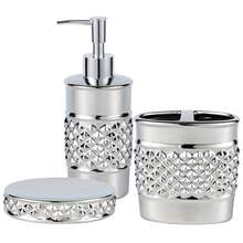 3-Piece Ceramic Bathroom Accessories Set - Luxurious Soap Dispenser, Toothbrush Holder & Soap Dish With Modern Geo Embossed Design For Bathroom Accessory Set Bathroom Accessories Bathroom Organizer Bathroom Decor Summer - 銀色 - 查看 1