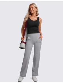 CRZ YOGA Womens Butterluxe Double Lined Workout Tank Tops Scoop Neck Racerback Cropped Casual Sleeveless Shirt - Dark Grey - View 10