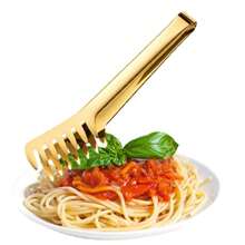 2 peças Colheres para Massa de Aço Inoxidável com Dentes, Conjunto de Utensílios Italianos para Massa, incluindo Garfo para Massa, Pegador de Massa de 9,33" e Garfo para Massa de 9,45", Reutilizáveis e Seguros para Lavar na Máquina de Lavar Louça (Dourado)