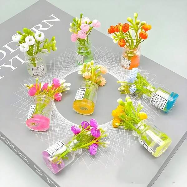 1 peça de garrafa de desejos estilo fresco com pequenas flores, adequada para decoração de carro, decoração de casa, decoração de paisagem em miniatura para mesa