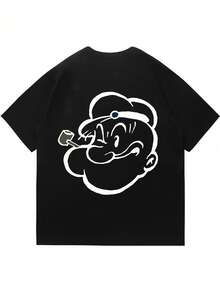 Popeye Collab Men's Casual Cartoon Print Short Sleeve Tee, Summer - Black - View 7
